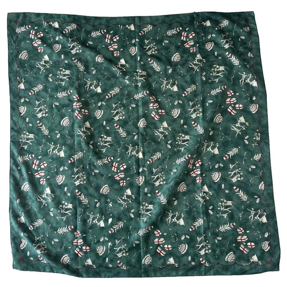 Old Navy Old Fashioned Vintage Style Christmas Holiday Square Satin Scarf Green - Picture 5 of 9